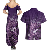 Samoa Tatau Marlin Couples Matching Summer Maxi Dress and Hawaiian Shirt With Siapo Motifs Violet