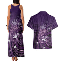 Samoa Tatau Marlin Couples Matching Tank Maxi Dress and Hawaiian Shirt With Siapo Motifs Violet LT05 - Polynesian Pride