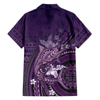 Samoa Tatau Marlin Family Matching Long Sleeve Bodycon Dress and Hawaiian Shirt With Siapo Motifs Violet LT05 - Polynesian Pride