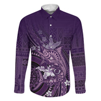 Samoa Tatau Marlin Family Matching Mermaid Dress and Hawaiian Shirt With Siapo Motifs Violet LT05 Dad's Shirt - Long Sleeve Violet - Polynesian Pride