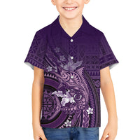 Samoa Tatau Marlin Family Matching Off The Shoulder Long Sleeve Dress and Hawaiian Shirt With Siapo Motifs Violet LT05 Son's Shirt Violet - Polynesian Pride