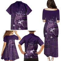 Samoa Tatau Marlin Family Matching Puletasi and Hawaiian Shirt With Siapo Motifs Violet LT05 - Polynesian Pride