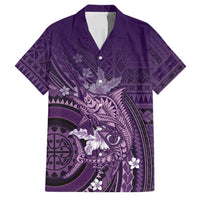 Samoa Tatau Marlin Family Matching Puletasi and Hawaiian Shirt With Siapo Motifs Violet LT05 Dad's Shirt - Short Sleeve Violet - Polynesian Pride