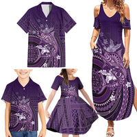 Samoa Tatau Marlin Family Matching Summer Maxi Dress and Hawaiian Shirt With Siapo Motifs Violet LT05 - Polynesian Pride