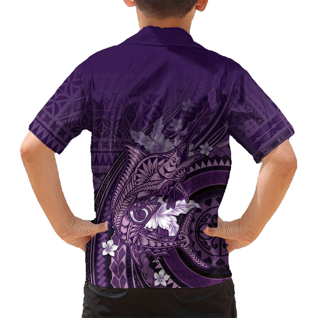 Samoa Tatau Marlin Family Matching Tank Maxi Dress and Hawaiian Shirt With Siapo Motifs Violet LT05 - Polynesian Pride
