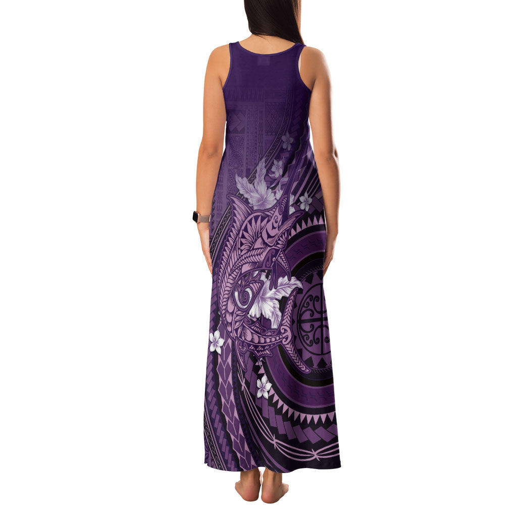 Samoa Tatau Marlin Family Matching Tank Maxi Dress and Hawaiian Shirt With Siapo Motifs Violet LT05 - Polynesian Pride