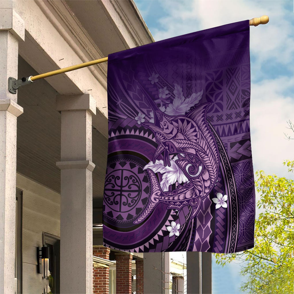 Samoa Tatau Marlin Garden Flag With Siapo Motifs Violet LT05 House Flag Violet - Polynesian Pride