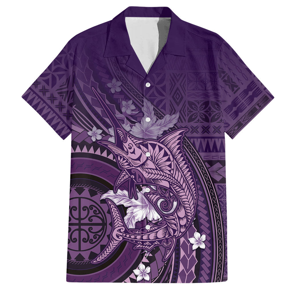 Samoa Tatau Marlin Hawaiian Shirt With Siapo Motifs Violet