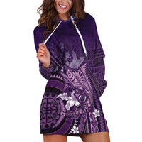 Samoa Tatau Marlin Hoodie Dress With Siapo Motifs Violet LT05 Violet - Polynesian Pride