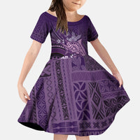 Samoa Tatau Marlin Kid Short Sleeve Dress With Siapo Motifs Violet LT05 KID Violet - Polynesian Pride