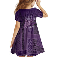 Samoa Tatau Marlin Kid Short Sleeve Dress With Siapo Motifs Violet LT05 - Polynesian Pride