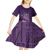 Samoa Tatau Marlin Kid Short Sleeve Dress With Siapo Motifs Violet LT05 - Polynesian Pride