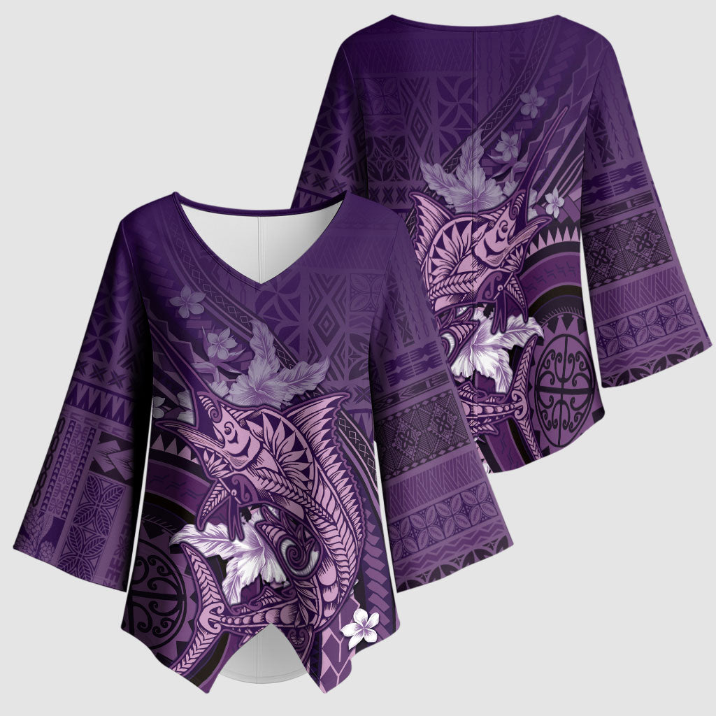 Samoa Tatau Marlin Kimono Sleeve Blouse With Siapo Motifs Violet