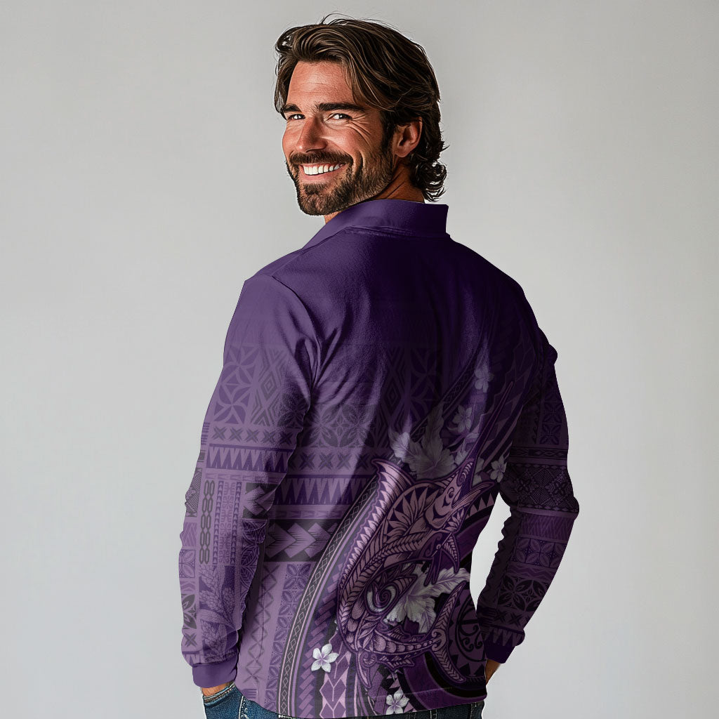 Samoa Tatau Marlin Long Sleeve Polo Shirt With Siapo Motifs Violet