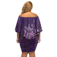 Samoa Tatau Marlin Off Shoulder Short Dress With Siapo Motifs Violet LT05 - Polynesian Pride