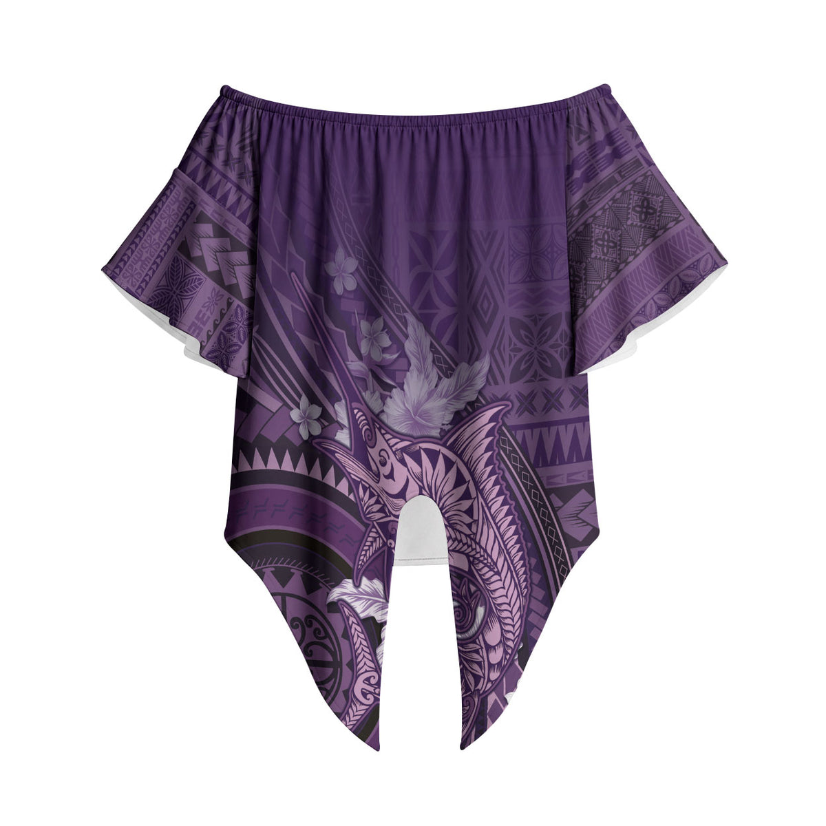 Samoa Tatau Marlin Off Shoulder Wrap Waist Top With Siapo Motifs Violet LT05 Violet - Polynesian Pride