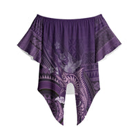 Samoa Tatau Marlin Off Shoulder Wrap Waist Top With Siapo Motifs Violet LT05 Violet - Polynesian Pride