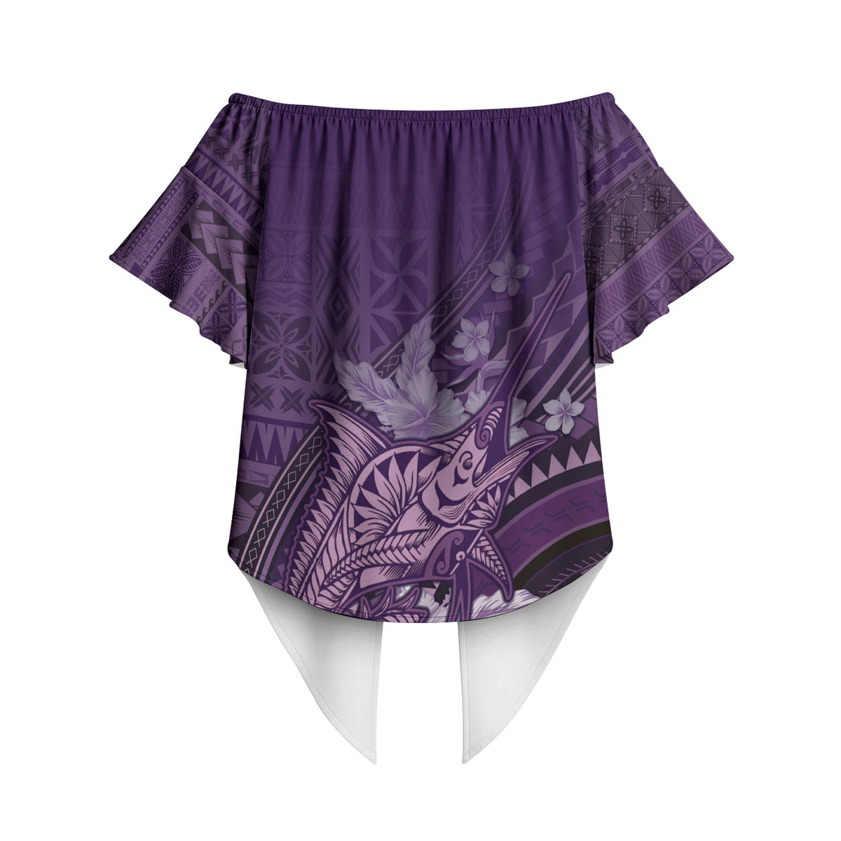 Samoa Tatau Marlin Off Shoulder Wrap Waist Top With Siapo Motifs Violet LT05 - Polynesian Pride