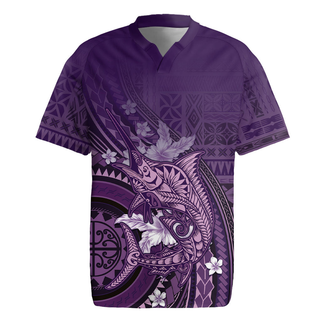 Samoa Tatau Marlin Rugby Jersey With Siapo Motifs Violet LT05 Violet - Polynesian Pride
