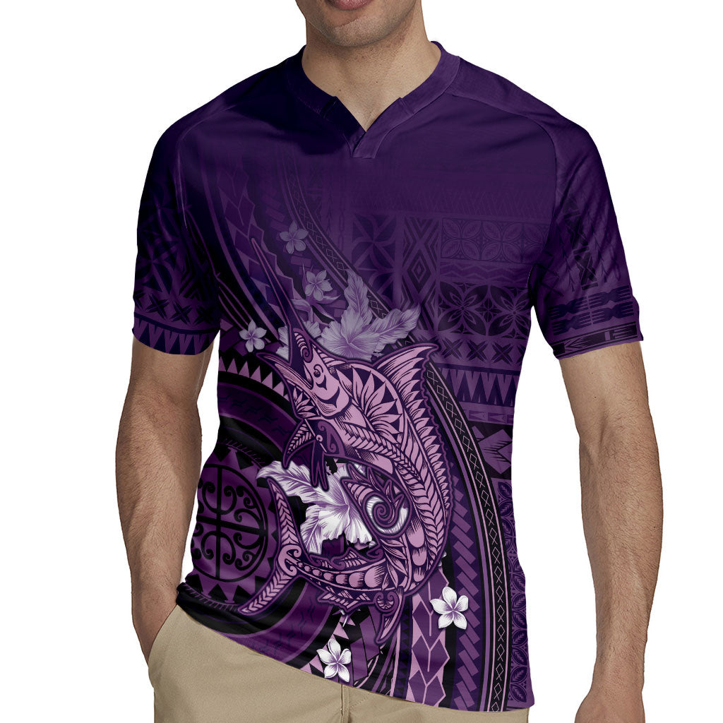 Samoa Tatau Marlin Rugby Jersey With Siapo Motifs Violet LT05 - Polynesian Pride