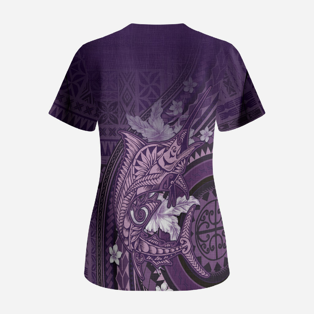 Samoa Tatau Marlin Scrub Top With Siapo Motifs Violet
