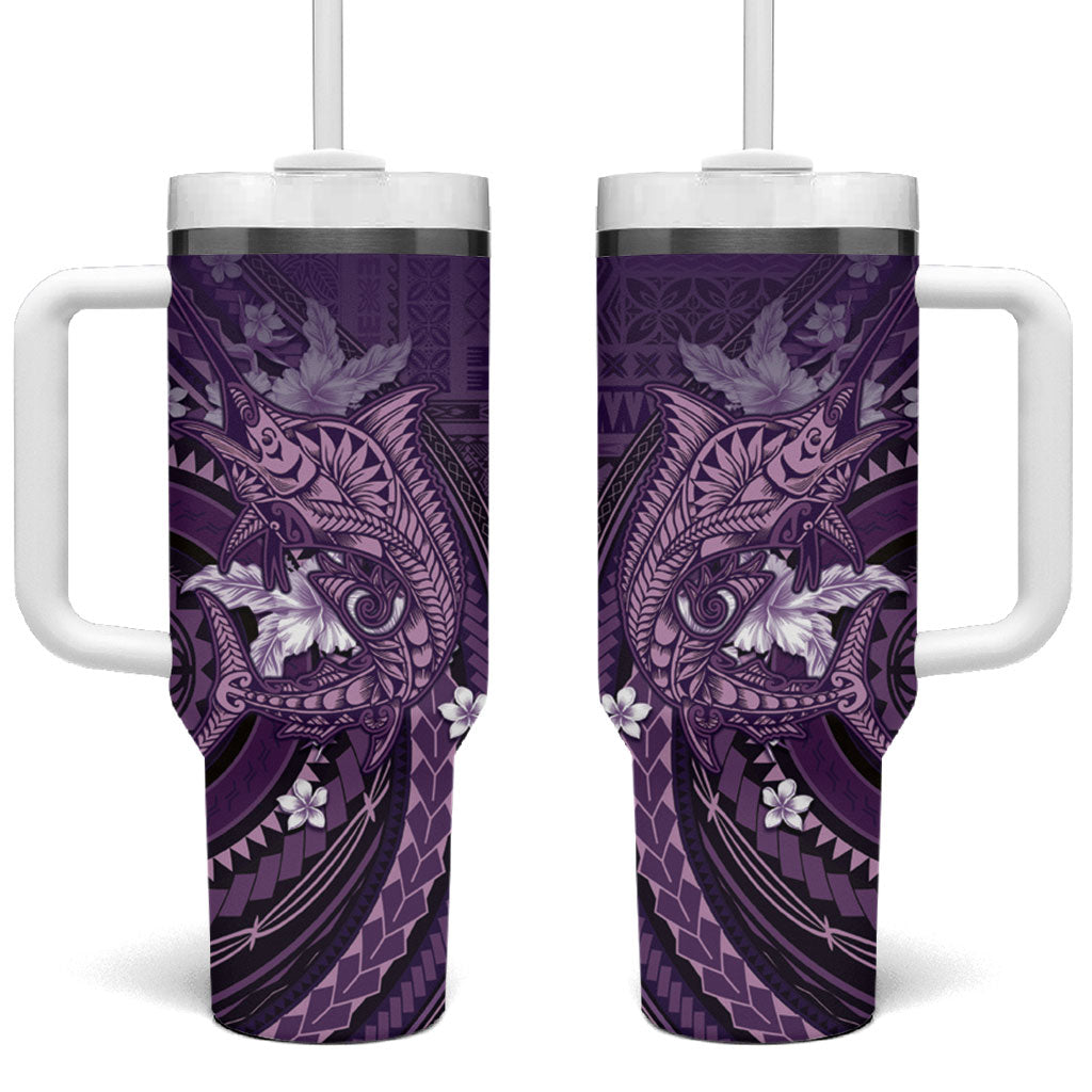 Samoa Tatau Marlin Tumbler With Handle With Siapo Motifs Violet LT05 One Size: 40 oz Violet - Polynesian Pride