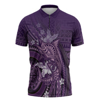 Samoa Tatau Marlin Zipper Polo Shirt With Siapo Motifs Violet LT05 Violet - Polynesian Pride