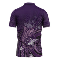 Samoa Tatau Marlin Zipper Polo Shirt With Siapo Motifs Violet LT05 - Polynesian Pride