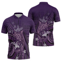 Samoa Tatau Marlin Zipper Polo Shirt With Siapo Motifs Violet LT05 - Polynesian Pride