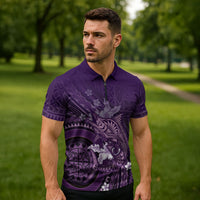 Samoa Tatau Marlin Zipper Polo Shirt With Siapo Motifs Violet LT05 - Polynesian Pride