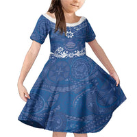 Wikin te Taetae ni Kiribati Family Matching Mermaid Dress and Hawaiian Shirt Pacific Tapa Pattern LT05 Daughter's Dress Blue - Polynesian Pride