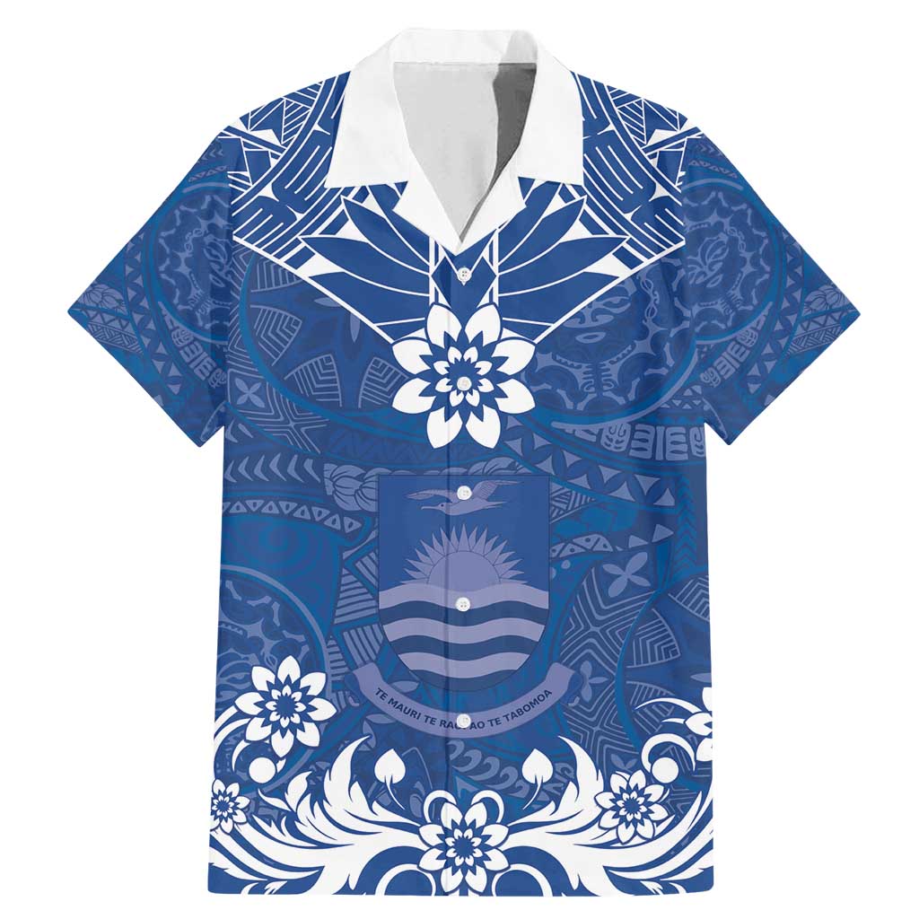 Wikin te Taetae ni Kiribati Family Matching Mermaid Dress and Hawaiian Shirt Pacific Tapa Pattern LT05 Dad's Shirt - Short Sleeve Blue - Polynesian Pride