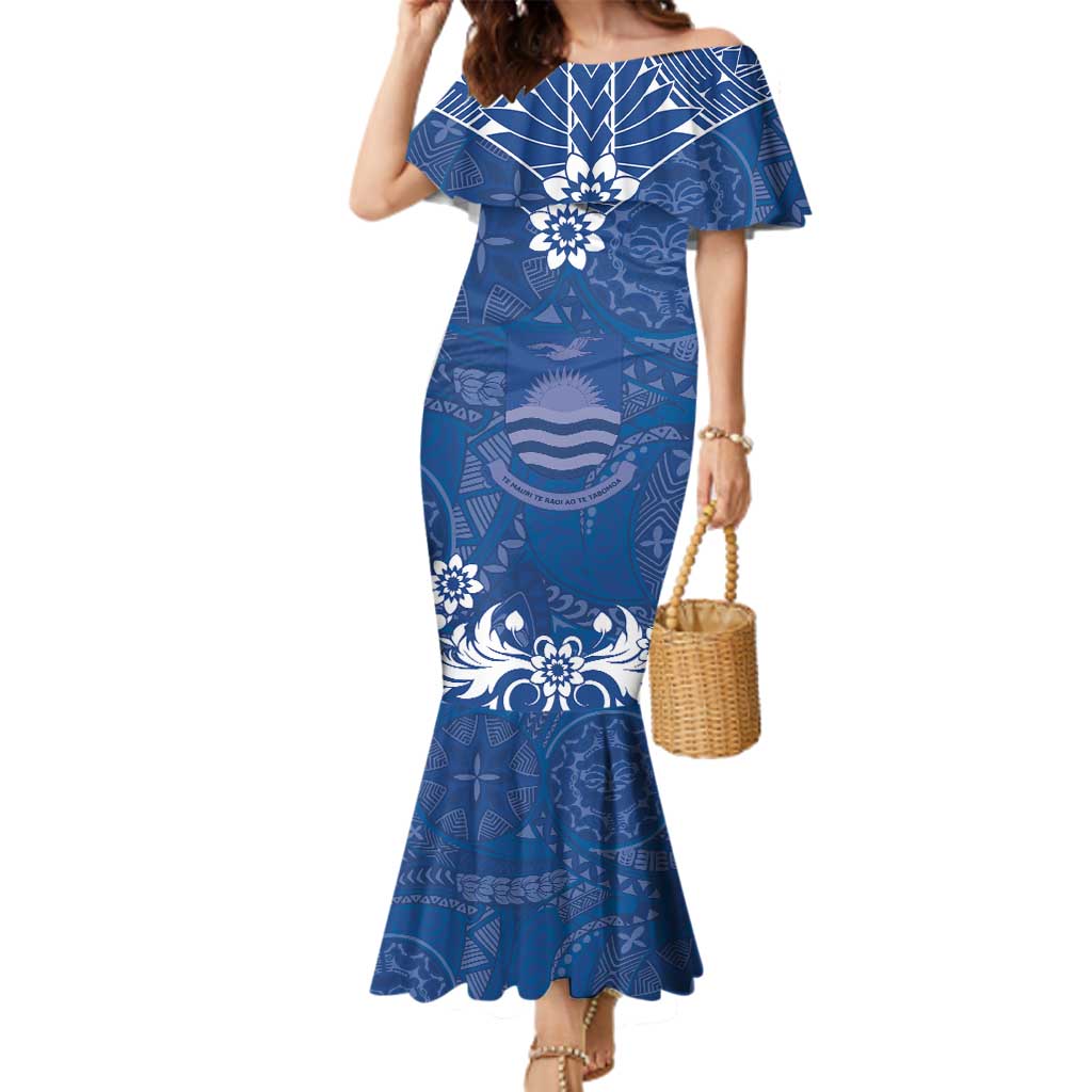 Wikin te Taetae ni Kiribati Family Matching Mermaid Dress and Hawaiian Shirt Pacific Tapa Pattern LT05 Mom's Dress Blue - Polynesian Pride