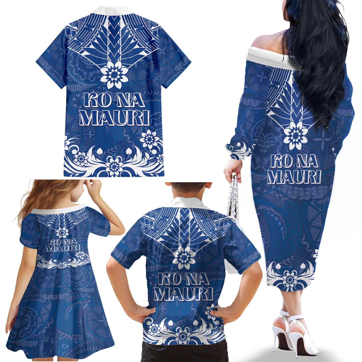 Wikin te Taetae ni Kiribati Family Matching Off The Shoulder Long Sleeve Dress and Hawaiian Shirt Pacific Tapa Pattern LT05 - Polynesian Pride