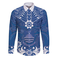 Wikin te Taetae ni Kiribati Family Matching Off Shoulder Maxi Dress and Hawaiian Shirt Pacific Tapa Pattern LT05 Dad's Shirt - Long Sleeve Blue - Polynesian Pride