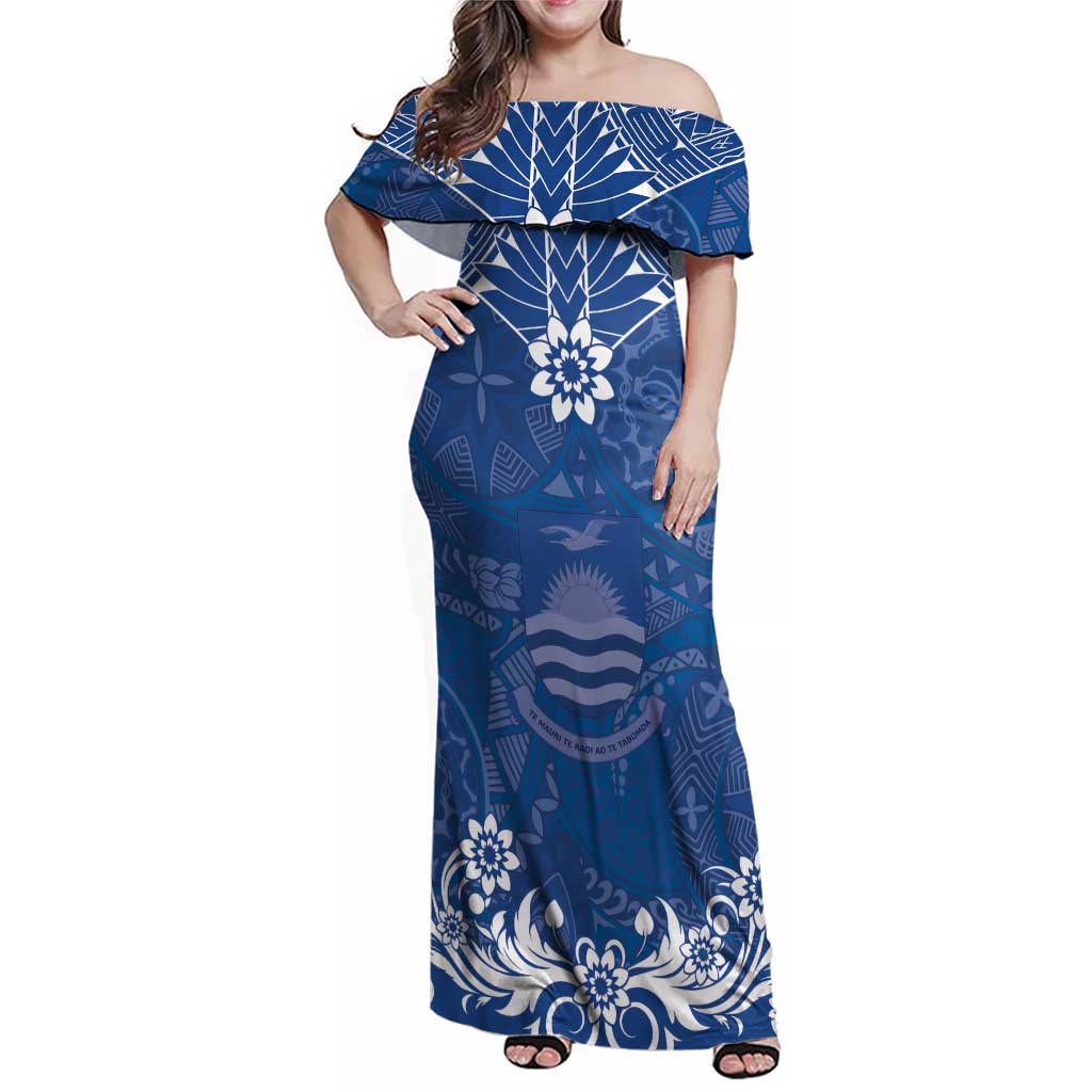 Wikin te Taetae ni Kiribati Family Matching Off Shoulder Maxi Dress and Hawaiian Shirt Pacific Tapa Pattern LT05 Mom's Dress Blue - Polynesian Pride