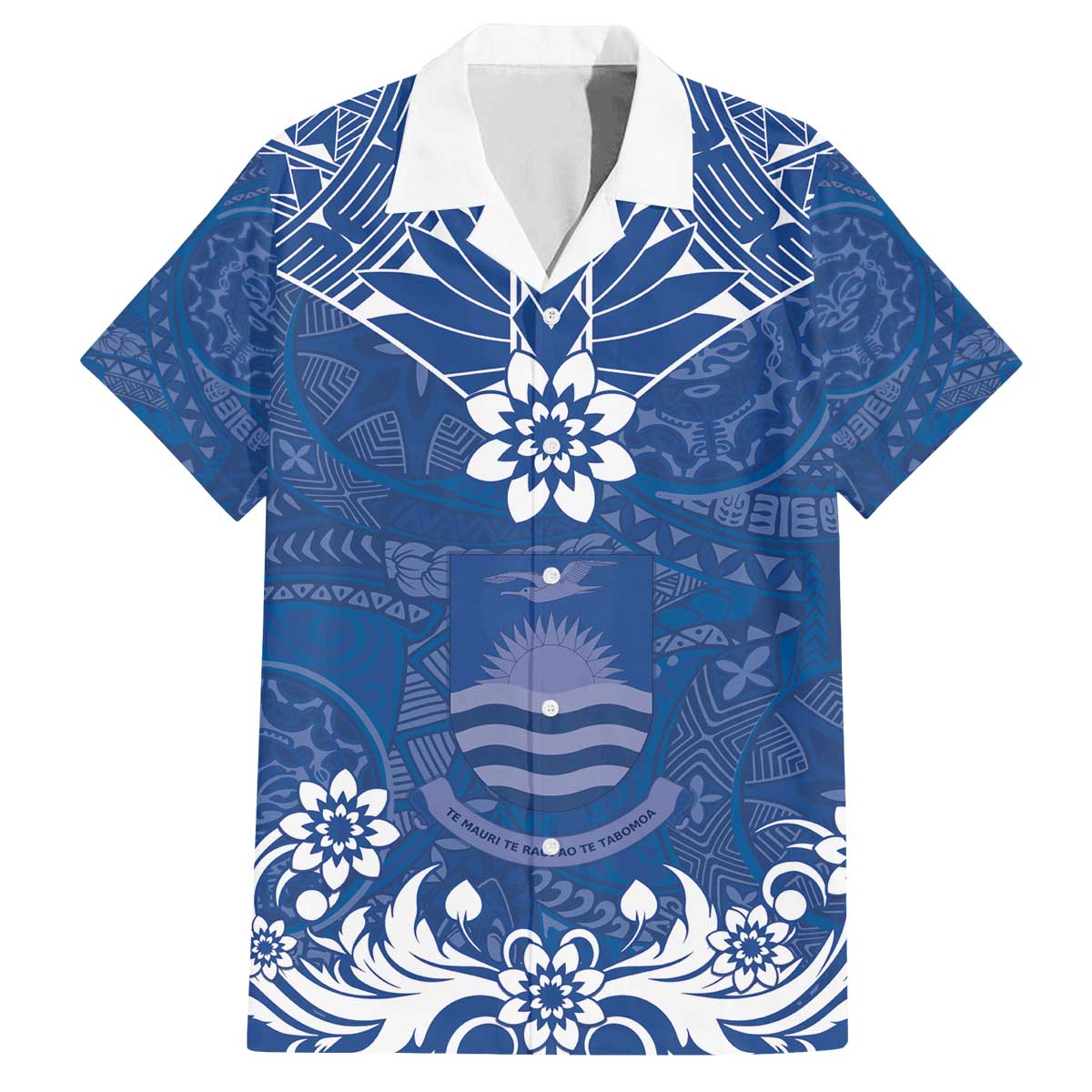 Wikin te Taetae ni Kiribati Family Matching Off Shoulder Short Dress and Hawaiian Shirt Pacific Tapa Pattern LT05 Dad's Shirt - Short Sleeve Blue - Polynesian Pride