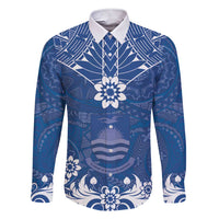 Wikin te Taetae ni Kiribati Family Matching Short Sleeve Bodycon Dress and Hawaiian Shirt Pacific Tapa Pattern LT05 Dad's Shirt - Long Sleeve Blue - Polynesian Pride
