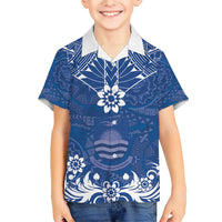 Wikin te Taetae ni Kiribati Family Matching Short Sleeve Bodycon Dress and Hawaiian Shirt Pacific Tapa Pattern LT05 Son's Shirt Blue - Polynesian Pride