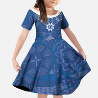 Wikin te Taetae ni Kiribati Kid Short Sleeve Dress Pacific Tapa Pattern LT05 KID Blue - Polynesian Pride