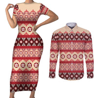 Tonga Language Week Couples Matching Short Sleeve Bodycon Dress and Long Sleeve Button Shirt Lea Faka-Tonga Everyday LT05 Beige - Polynesian Pride