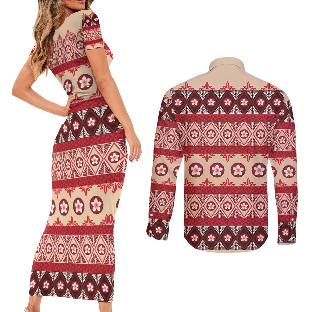 Tonga Language Week Couples Matching Short Sleeve Bodycon Dress and Long Sleeve Button Shirt Lea Faka-Tonga Everyday LT05 - Polynesian Pride