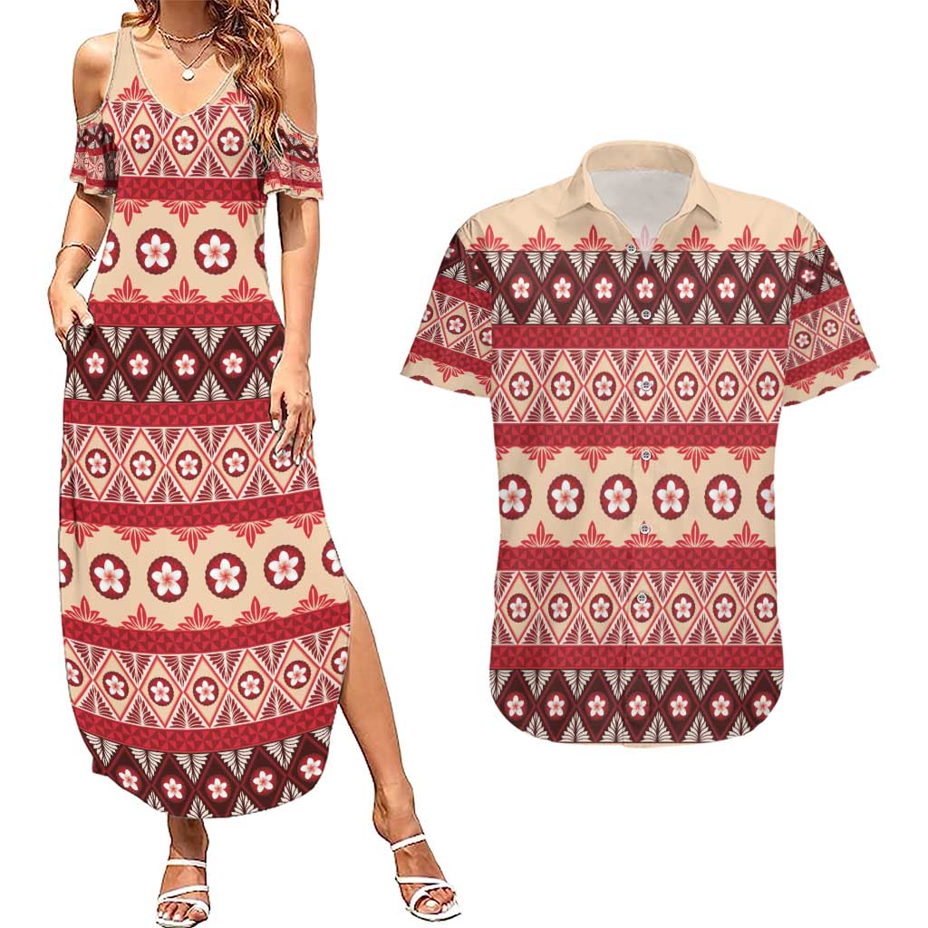Tonga Language Week Couples Matching Summer Maxi Dress and Hawaiian Shirt Lea Faka-Tonga Everyday LT05 Beige - Polynesian Pride
