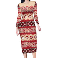 Tonga Language Week Family Matching Long Sleeve Bodycon Dress and Hawaiian Shirt Lea Faka-Tonga Everyday LT05 Mom's Dress Beige - Polynesian Pride