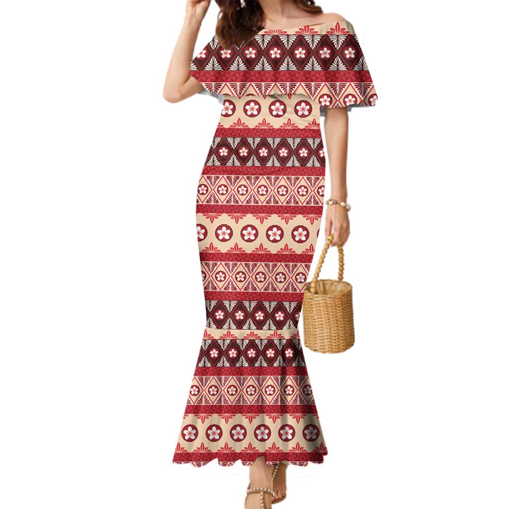 Tonga Language Week Family Matching Mermaid Dress and Hawaiian Shirt Lea Faka-Tonga Everyday LT05 Mom's Dress Beige - Polynesian Pride