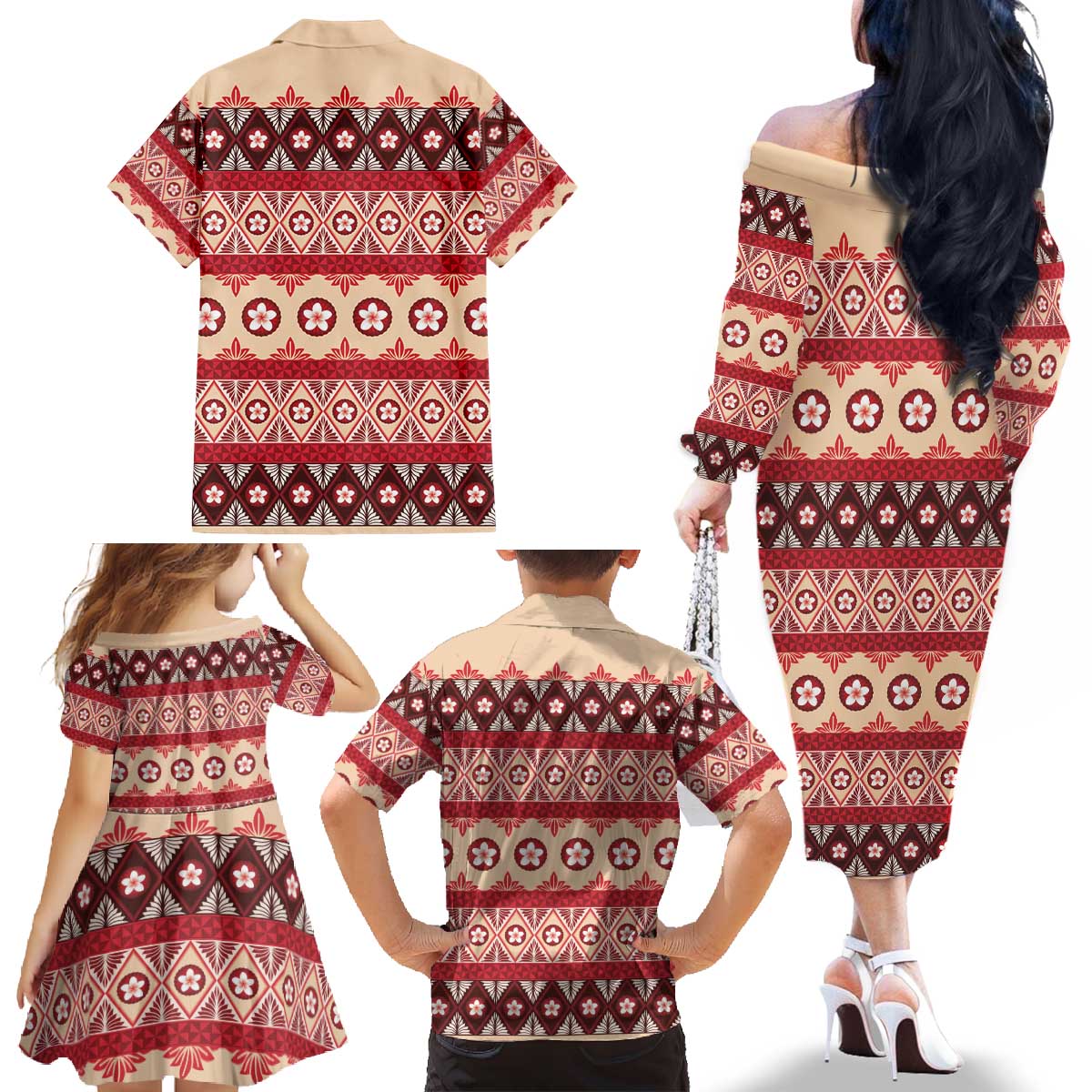 Tonga Language Week Family Matching Off The Shoulder Long Sleeve Dress and Hawaiian Shirt Lea Faka-Tonga Everyday LT05 - Polynesian Pride