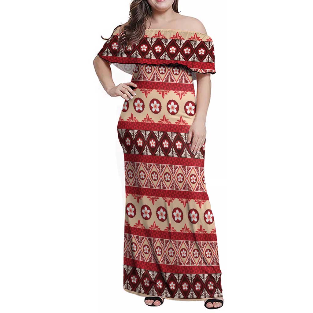 Tonga Language Week Family Matching Off Shoulder Maxi Dress and Hawaiian Shirt Lea Faka-Tonga Everyday LT05 Mom's Dress Beige - Polynesian Pride
