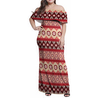 Tonga Language Week Family Matching Off Shoulder Maxi Dress and Hawaiian Shirt Lea Faka-Tonga Everyday LT05 Mom's Dress Beige - Polynesian Pride