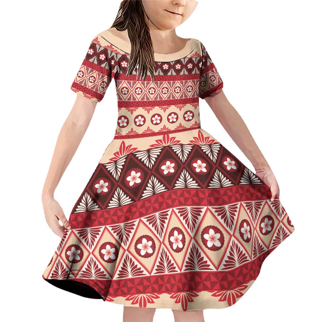 Tonga Language Week Family Matching Off Shoulder Short Dress and Hawaiian Shirt Lea Faka-Tonga Everyday LT05 Daughter's Dress Beige - Polynesian Pride