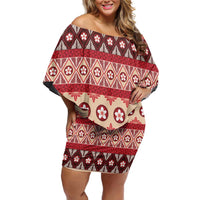 Tonga Language Week Family Matching Off Shoulder Short Dress and Hawaiian Shirt Lea Faka-Tonga Everyday LT05 Mom's Dress Beige - Polynesian Pride